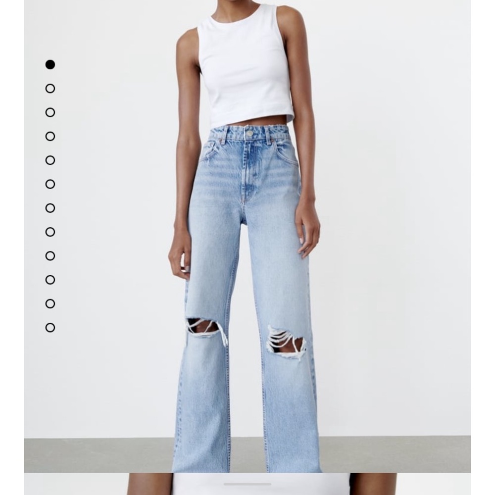Zara Ripped Hi-Rise Cropped Jeans (Wide Leg)